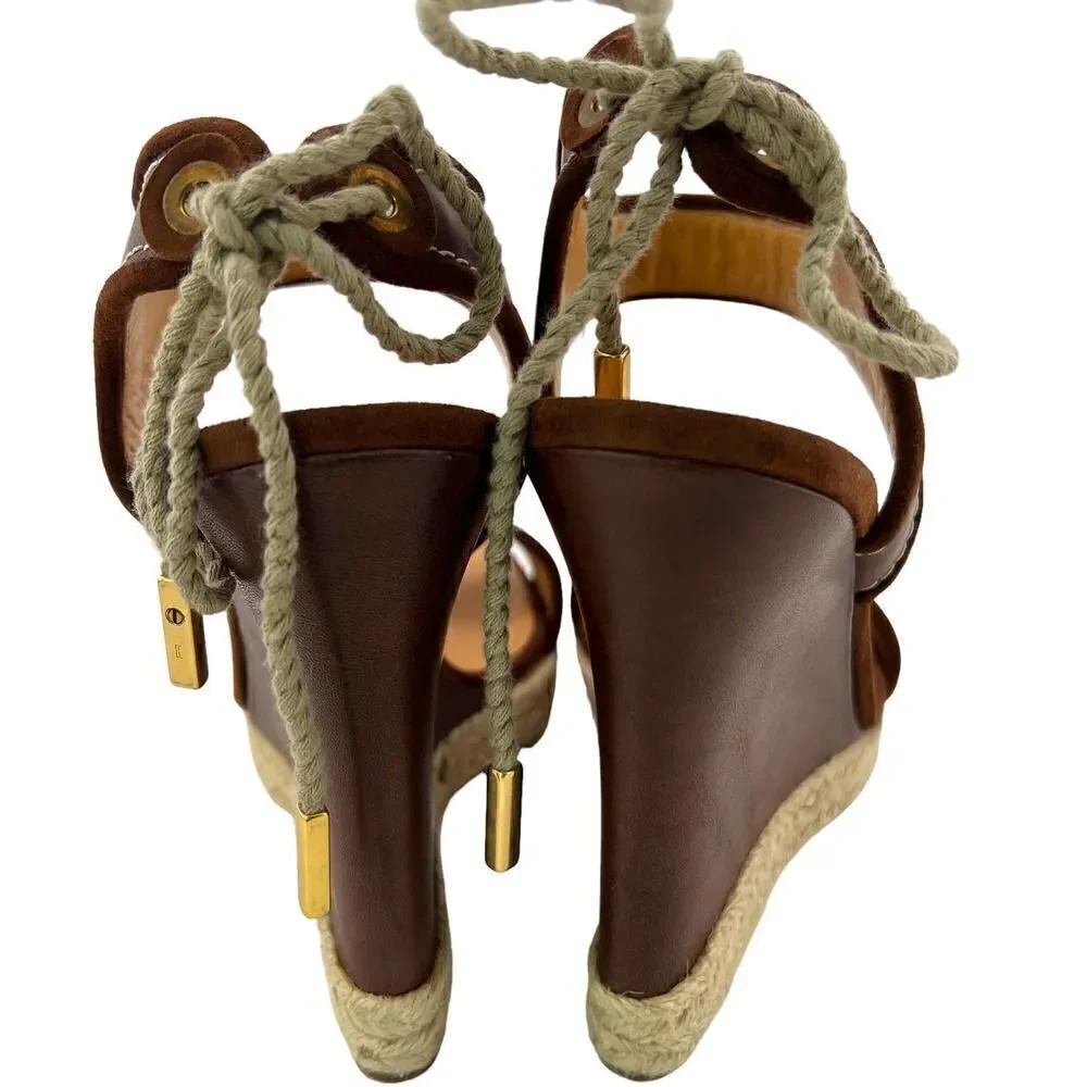 New DSQUARED2 Women US 8 Shoes Brown Leather Sandals Back Laced Platform Wedge